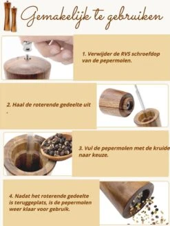 Peper En Zoutmolen Set - 22CM - Pepermolen - Zoutmolen - 2 Stuks - Acacia Hout - Instelbare Maalgraad - Duurzaam - Luxe Kwaliteit - Hervulbaar - Barbecue - BBQ Accesoires - Zout Peper Kruiden - Sinterklaas - Kerst -Kookgerei Koning Verkoop 900x1200 42