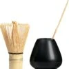 Oliva's - Matcha Thee Set Met Bamboe Klopper/garde (100 Borstels/prongs), Garde-houder (zwart) En Lepel