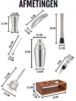 Cocktail Set - Met Bamboe Standaard - 13 Delig - 550 Ml - Roestvrij Staal - Cadeau - Verjaardagscadeau - Cocktails - Cocktailset - Shaker - Luxe Cocktailset - Kerst - Kerstmis -Kookgerei Koning Verkoop 911x1200 5