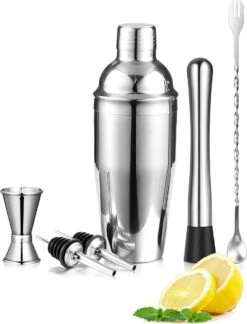 Merkloos Cocktail Set - Cocktail Shaker Set 6 Delig - RVS - Cocktailshaker 750ml - Cocktail Accessoires - Cocktail - Mix Drank - Cocktail Receptboekje - Cocktail Shake Beker