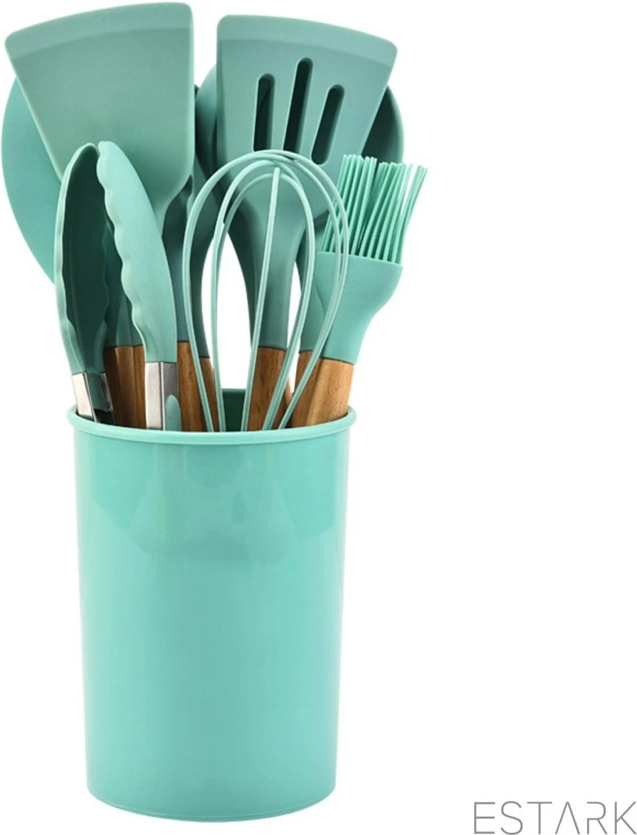 ESTARK® Keukengerei Set - Keukengerei Houder - Keukengerei Set Met Houder - 12 Delig - Antraciet Zwart - Houten Steel - Siliconen - Kerstcadeau - Pastalepel - Spatel Voor Beslag - Open Spatel - Grote Lepel - Open Lepel - Soeplepel - Keuken Spatels 12 7 ESTARK® Keukengerei Set - Keukengerei Houder - Keukengerei Set Met Houder - 12 Delig - Antraciet Zwart - Houten Steel - Siliconen - Kerstcadeau - Pastalepel - Spatel Voor Beslag - Open Spatel - Grote Lepel - Open Lepel - Soeplepel - Keuken Spatels 12 - Afbeelding 7