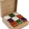 Theedoos Van ZENZYTEA® - Bamboe - Theedoos 9 Vaks - Inclusief 3 Theeblikken Voor Losse Thee - Geschikt Voor Grote & Kleine Theezakjes - Vierkant - Grote Vakken - Luxe Verpakking - Cadeau