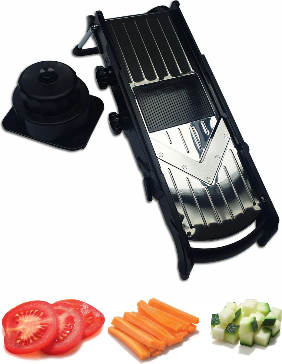 Mandoline V-blade All In One - Centreer Mes - Roestvrij Staal - Julienne, Plakjes Of Blokjes - Keukensnijder - Snijmachine - Groentesnijder 1 Mandoline V-blade All In One - Centreer Mes - Roestvrij Staal - Julienne, Plakjes Of Blokjes - Keukensnijder - Snijmachine - Groentesnijder