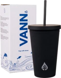 Beker Met Rietje En Deksel Starbucks Milkshake Beker Voor Take Away – Herbruikbare Plastic Drinkbeker Zwart 500ml - VANN