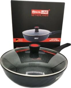 Marble Coating Wokpan Inductie - Met Glazen Deksel - Zwart - 30 Cm -Kookgerei Koning Verkoop 961x1200 5