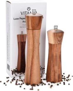 VITAMO™ Peper En Zoutmolen Set Van Acacia Hout Met Keramische Maalschijven - Grove En Fijne Maling - Instelbaar - Handmatig - Duurzaam En Tijdloos Acaciahout -Kookgerei Koning Verkoop 964x1200 2