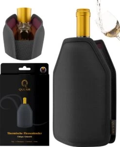 Qulair Wijnkoeler - Luxe Wijnkoeler - Rekbare Flessenkoeler Voor De Meeste Flesformaten - Active Wijnkoeler Hoes - Kerstcadeau Voor Volwassenen - Kerstkado - Zwart