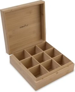 Theedoos Van ZENZYTEA® - Bamboe - Theedoos 9 Vaks - Inclusief 3 Theeblikken Voor Losse Thee - Geschikt Voor Grote & Kleine Theezakjes - Vierkant - Grote Vakken - Luxe Verpakking - Cadeau -Kookgerei Koning Verkoop 975x1200 9