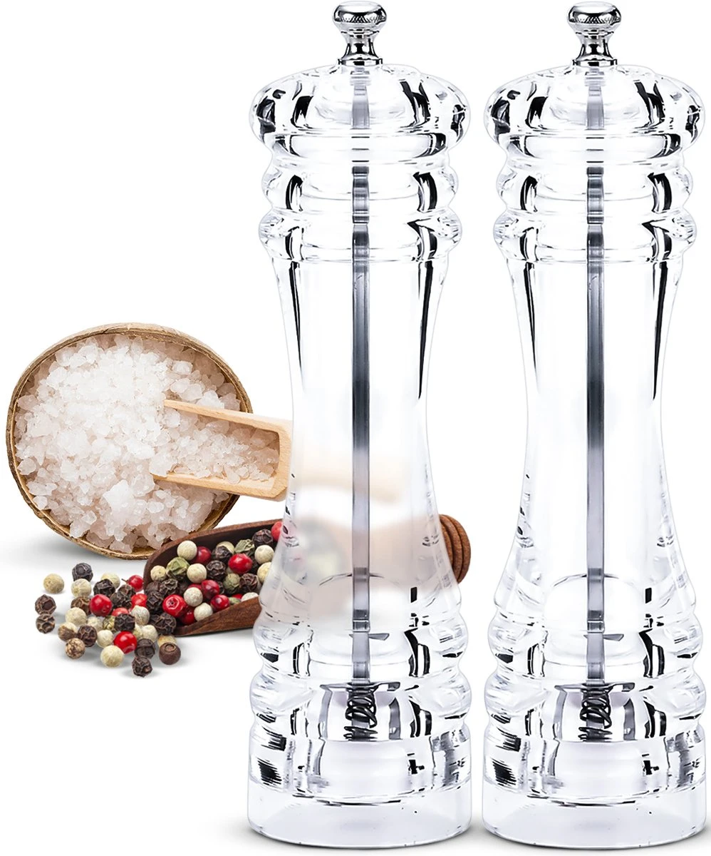101Products Peper- & Zoutmolen Set - Acryl - Transparant - Verstelbare Maalgraad - Zeezout én Kruidenmixes 1 101Products Peper- & Zoutmolen Set - Acryl - Transparant - Verstelbare Maalgraad - Zeezout én Kruidenmixes